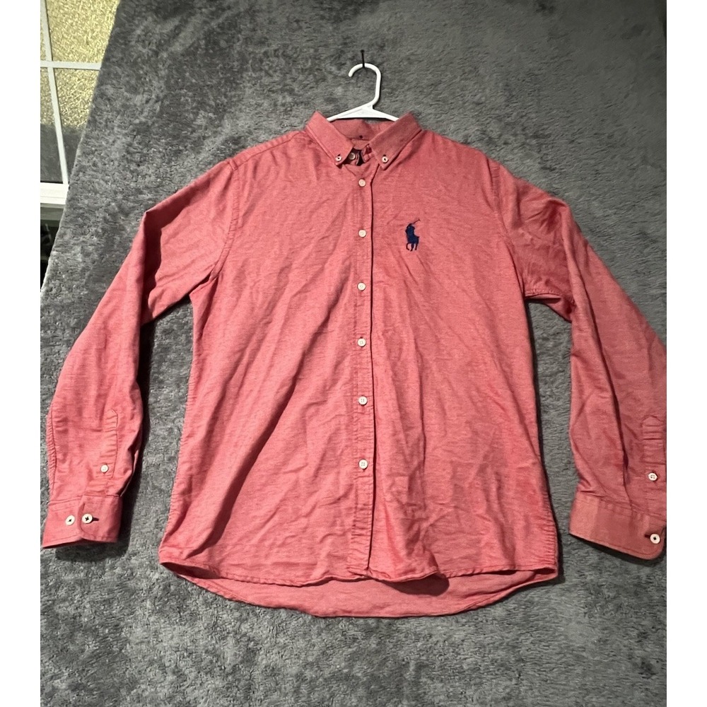 Ralph Lauren Costume Fit Men Long Sleeve Button Up Shirt Red Pink L Solid